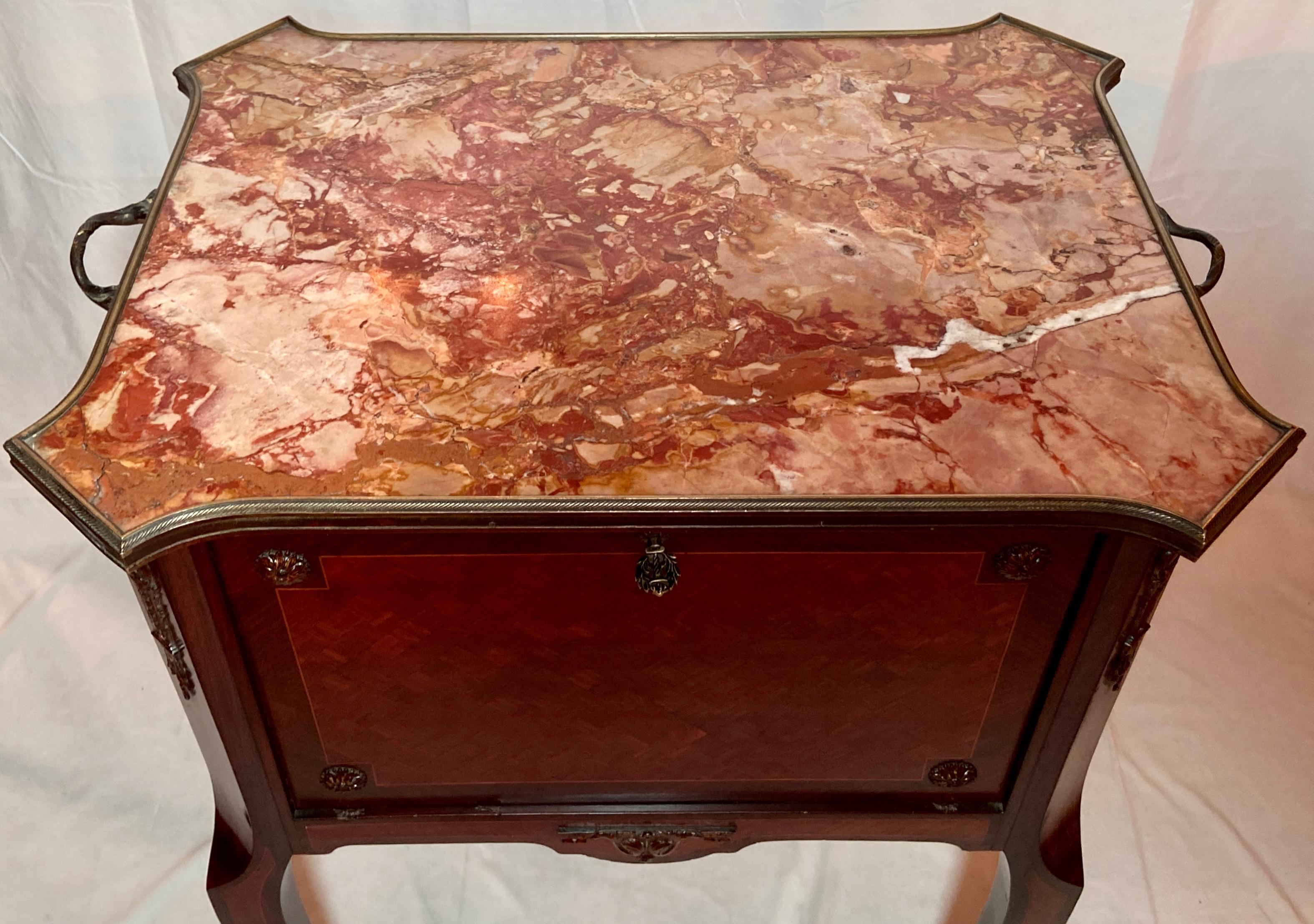 Antique French Marble Top & Gold Bronze Mounted Mahogany Drinks Table Circa 1890 In Good Condition For Sale In New Orleans, LA