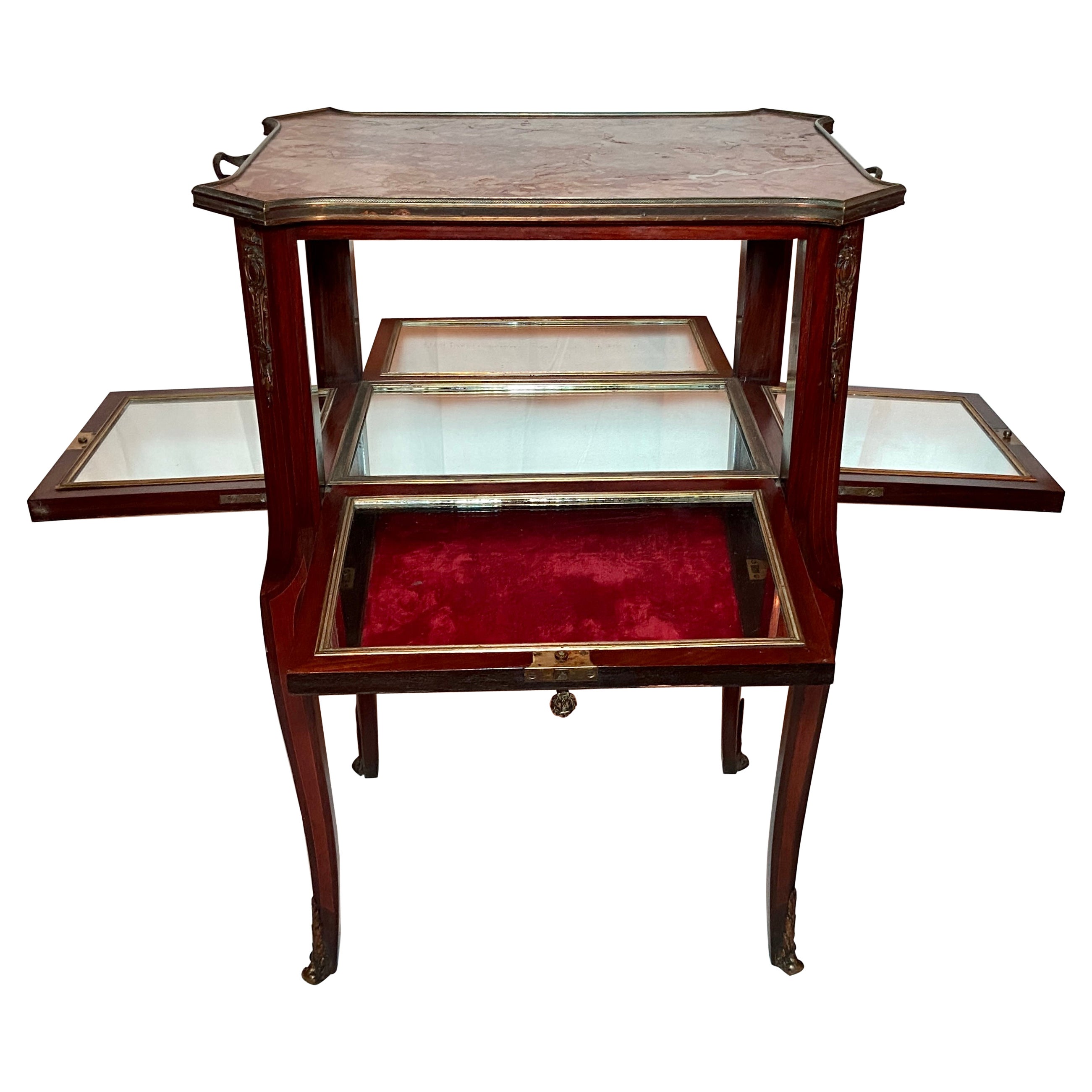 Ancienne table à boissons française avec plateau en marbre et support en bronze doré, vers 1890