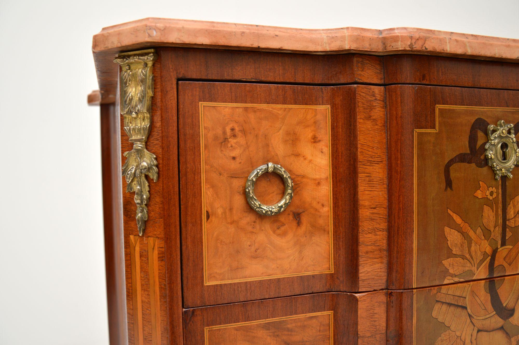Antique French Marble Top Inlaid Commode For Sale 5