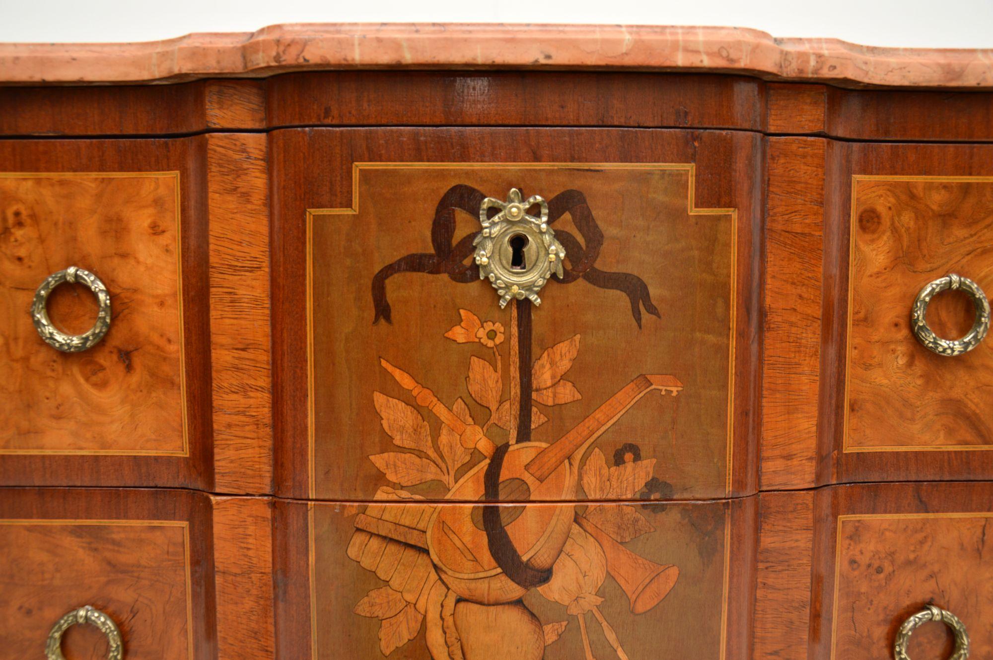 Antique French Marble Top Inlaid Commode For Sale 7