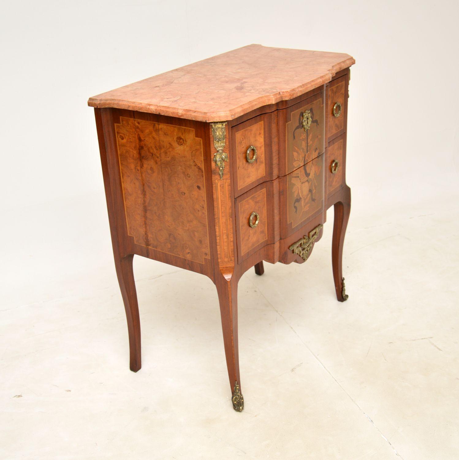 Louis XV Antique French Marble Top Inlaid Commode For Sale