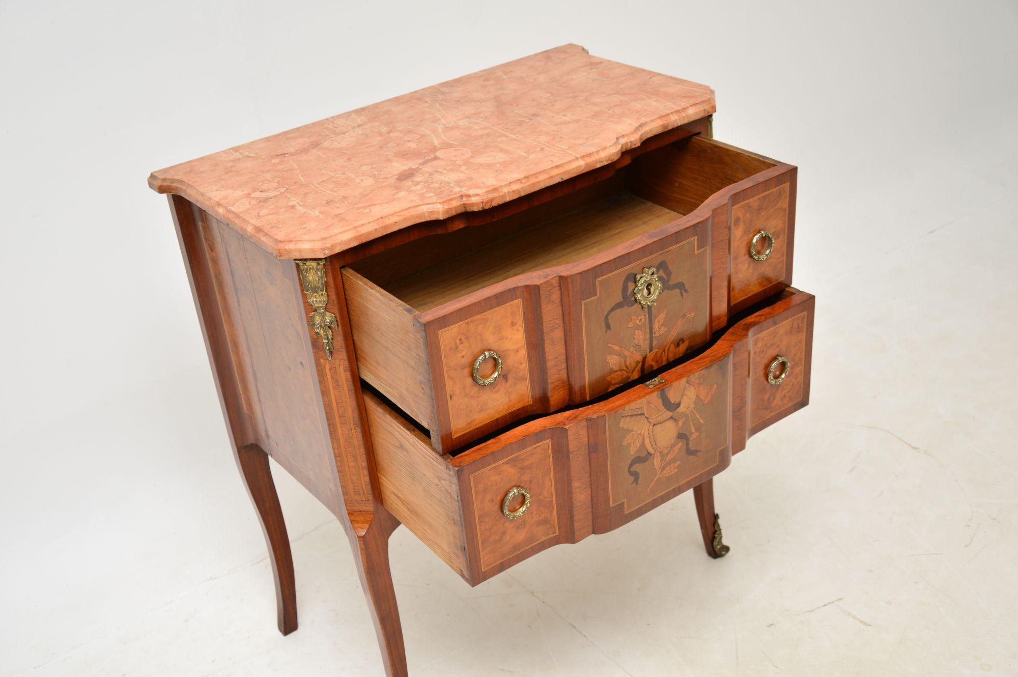 Late 19th Century Antique French Marble Top Inlaid Commode For Sale