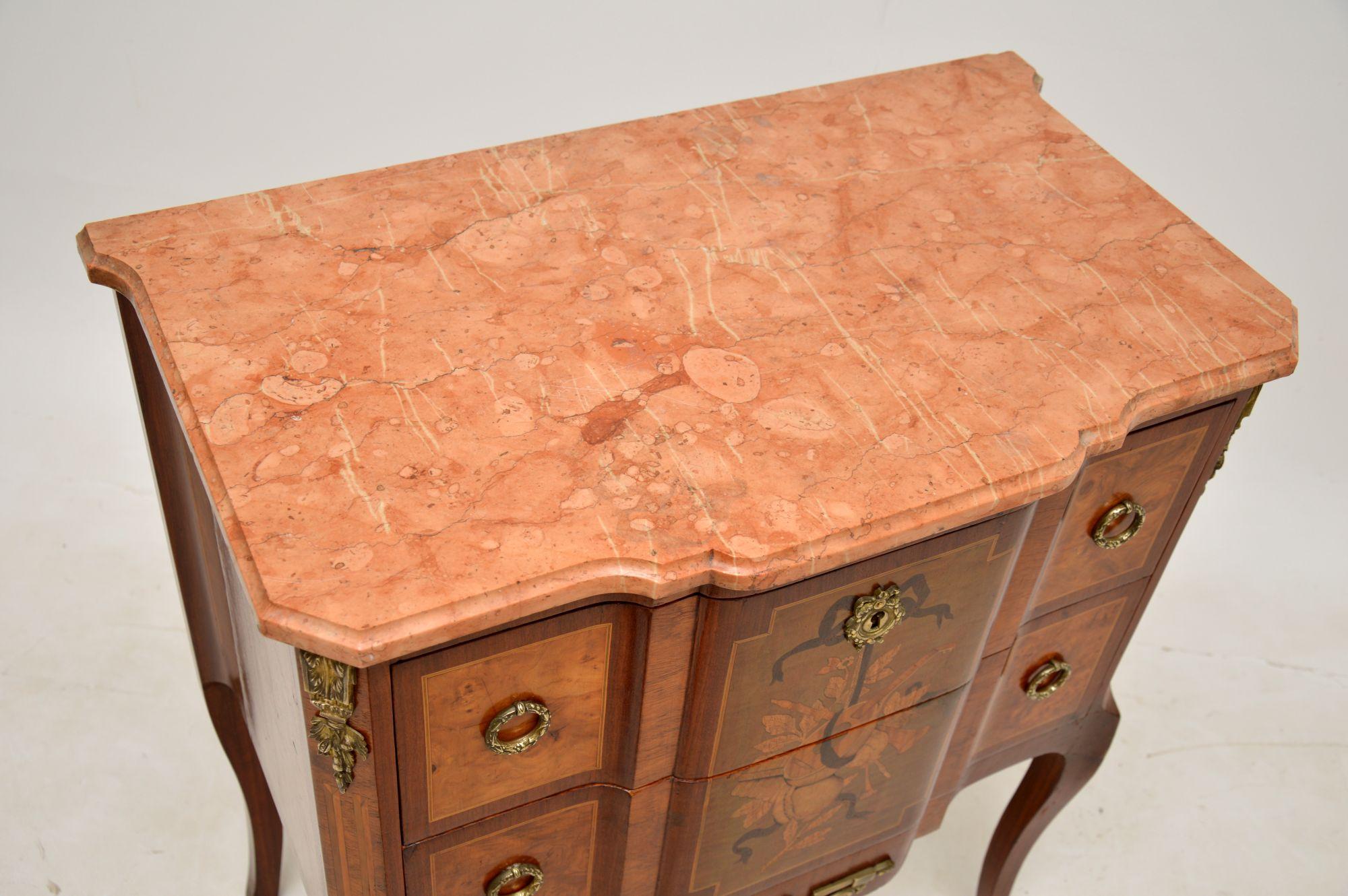 Antique French Marble Top Inlaid Commode For Sale 1