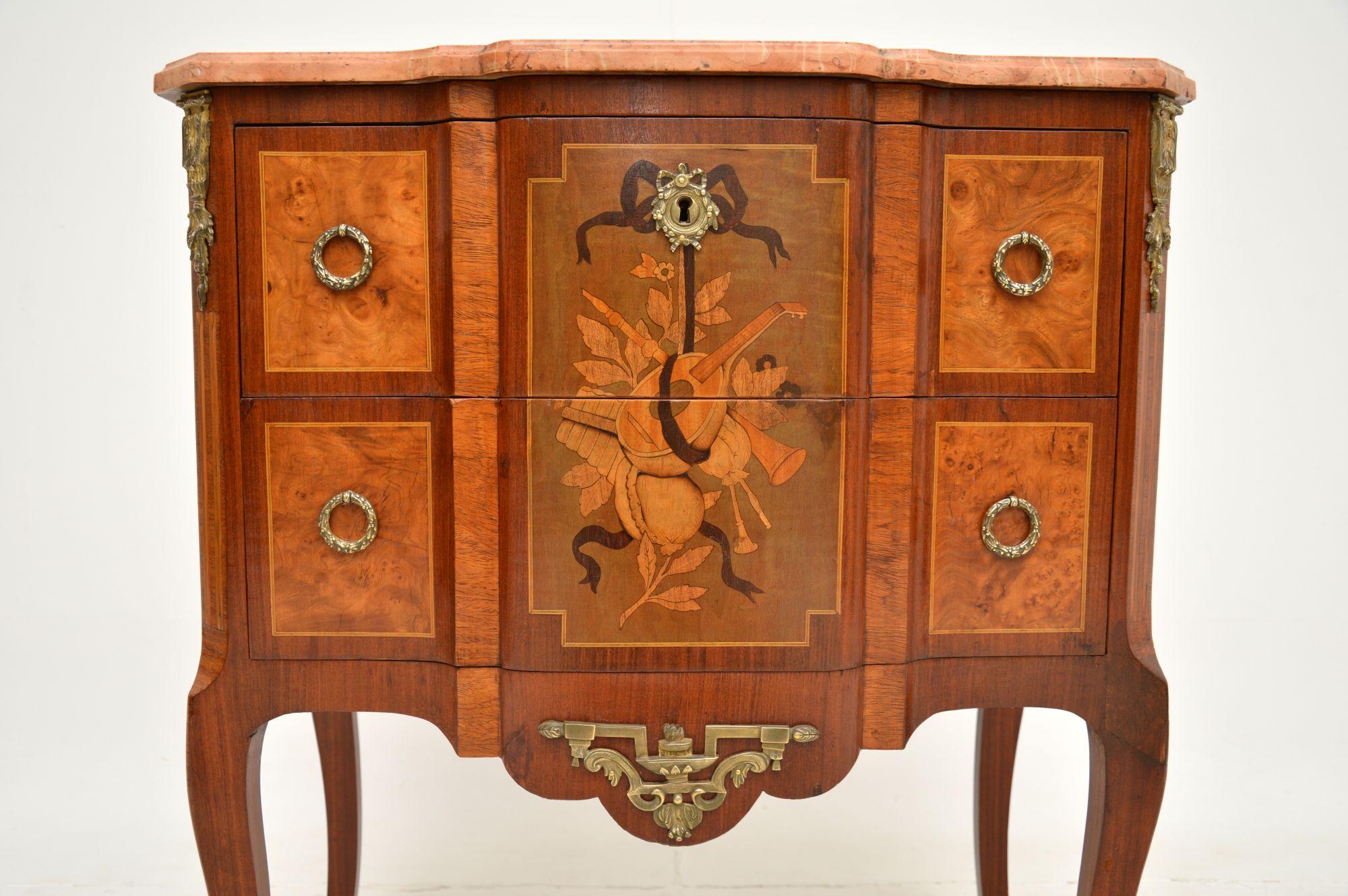 Antique French Marble Top Inlaid Commode For Sale 2