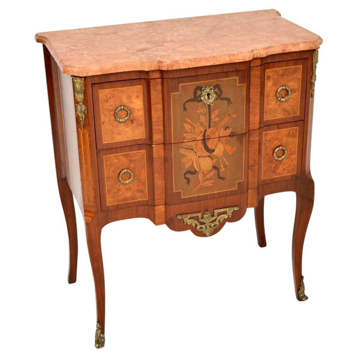 Antique French Marble Top Inlaid Commode For Sale