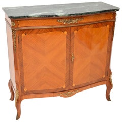 Antique French Marble-Top Inlaid Kingwood Cabinet