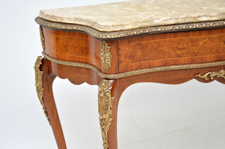 Antique French Marble Top Inlaid Walnut Console Table For Sale at 1stDibs
