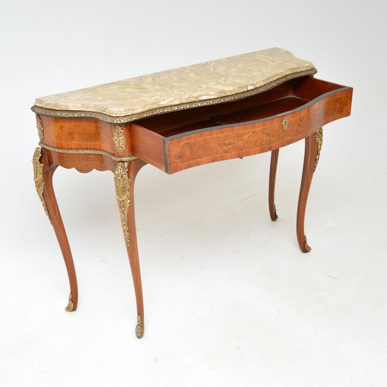 Antique French Marble Top Inlaid Walnut Console Table For Sale at 1stDibs