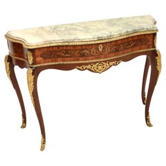 Antique French Marble Top Inlaid Walnut Console Table
