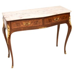 Antique French Marble Top Inlaid Walnut Console Table