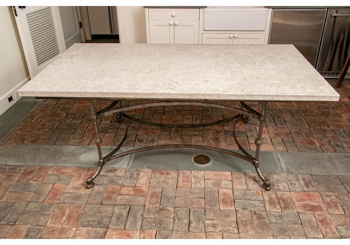 Industrial Antique French Marble Top Iron Baker’s Table For Sale