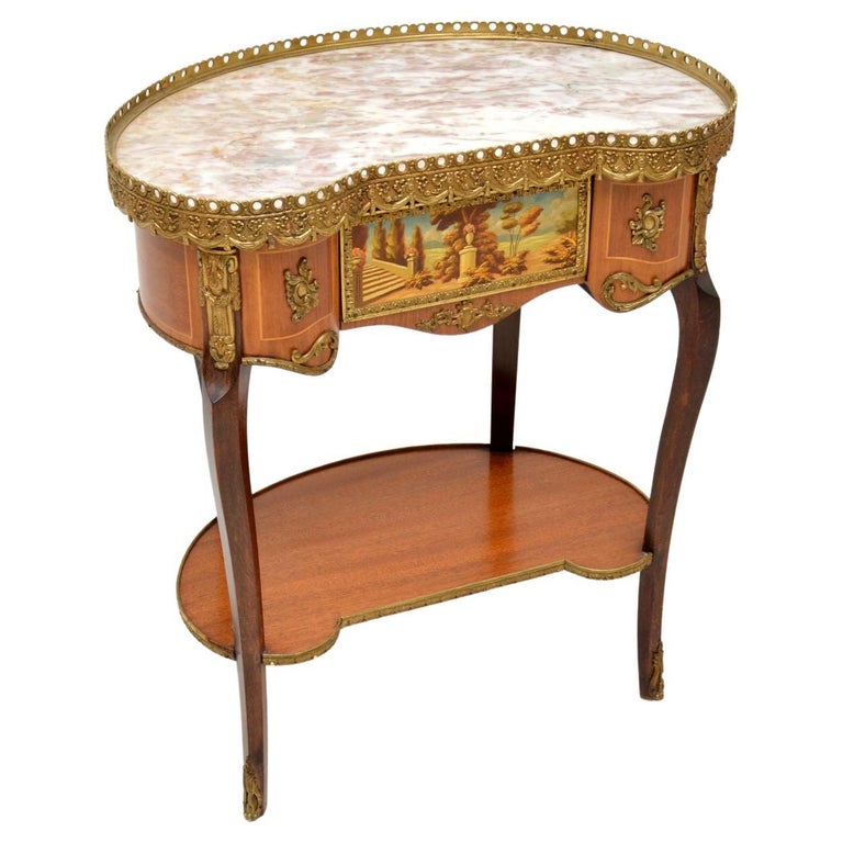 Antique French Marble Top Kidney Shape Side Table For Sale at 1stDibs