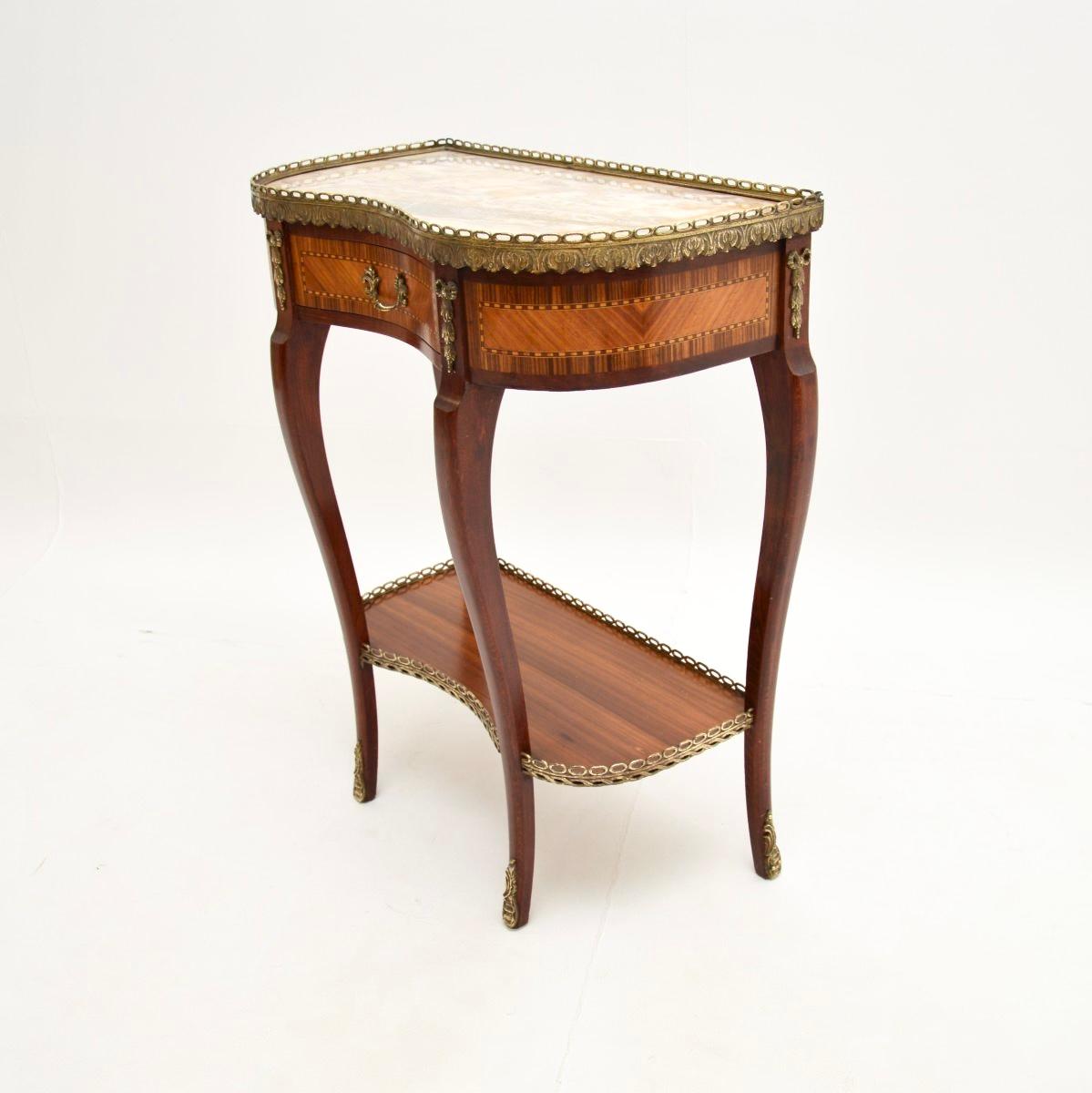 Gilt Antique French Marble Top Kidney Side Table