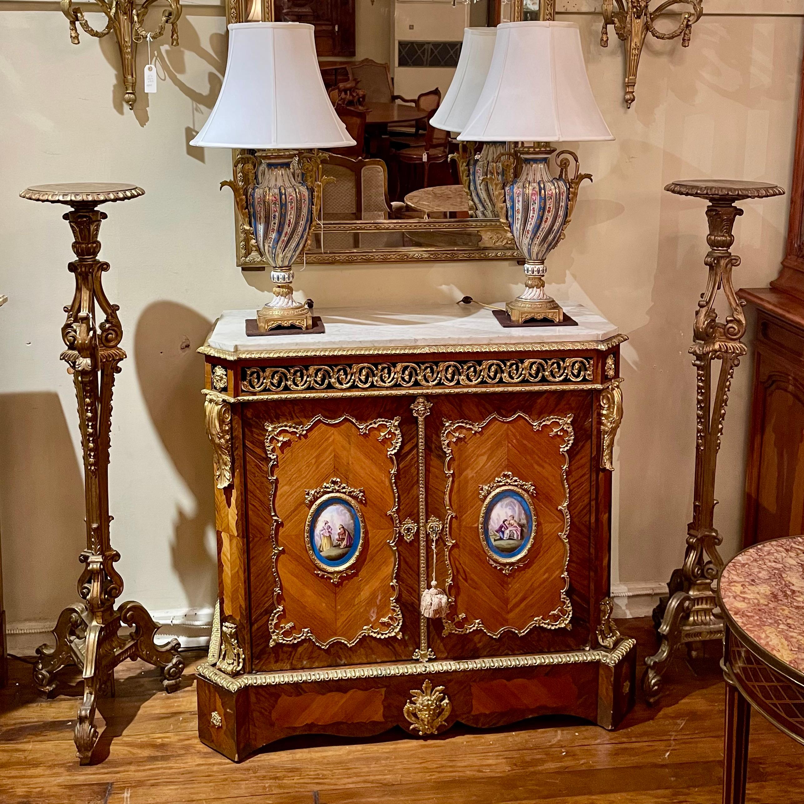 Antique French Marble Top Kingwood & Ormolu Mounted Sevres Cabinet, Circa 1870. For Sale 7