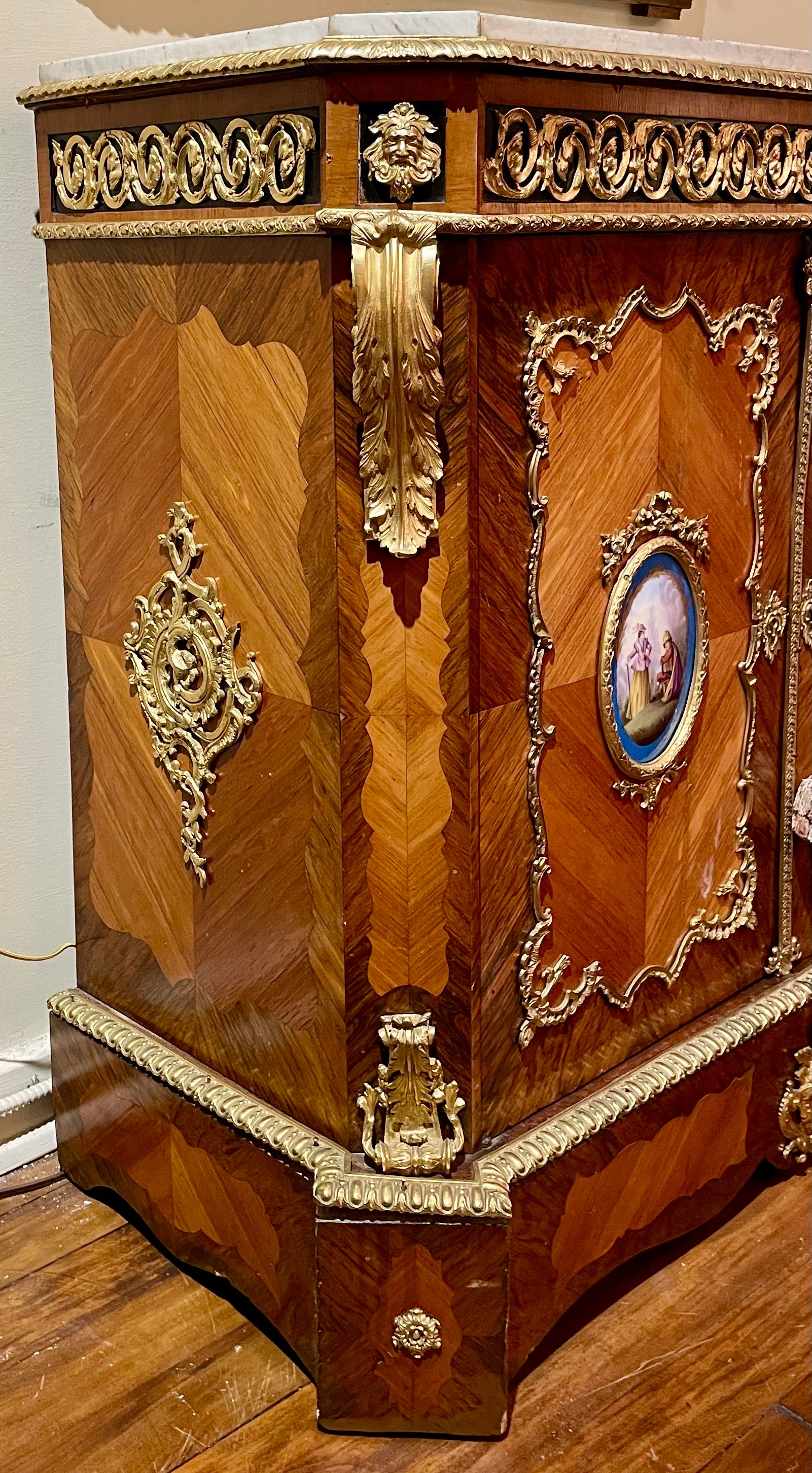 Antique French Marble Top Kingwood & Ormolu Mounted Sevres Cabinet, Circa 1870. For Sale 3