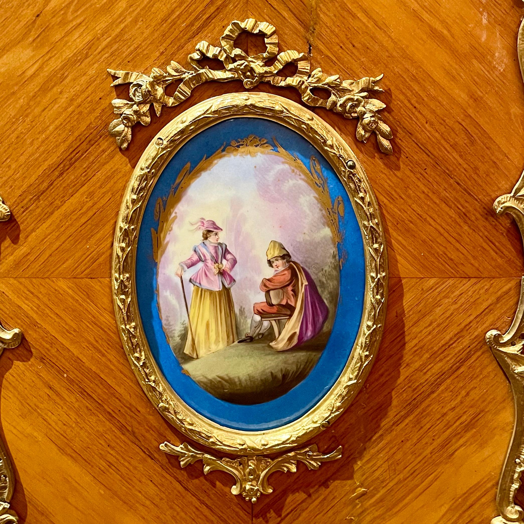 Antique French Marble Top Kingwood & Ormolu Mounted Sevres Cabinet, Circa 1870. For Sale 5