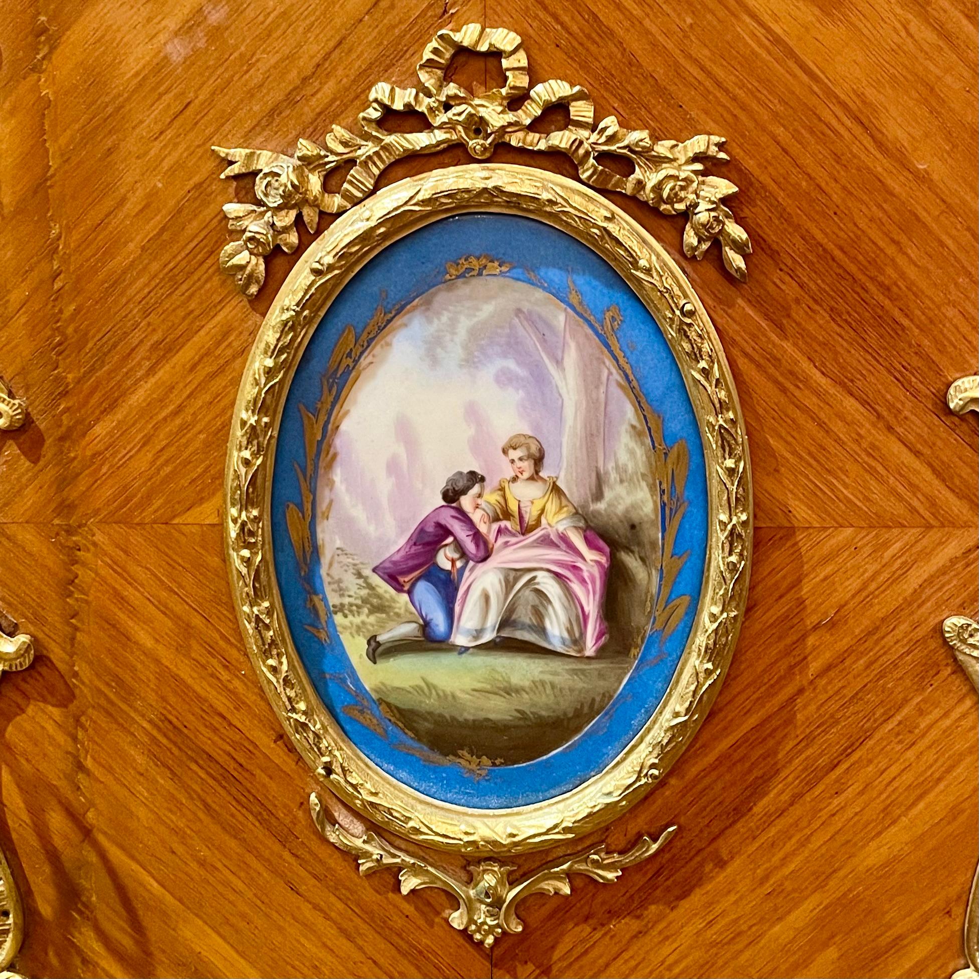 Antique French Marble Top Kingwood & Ormolu Mounted Sevres Cabinet, Circa 1870. For Sale 6