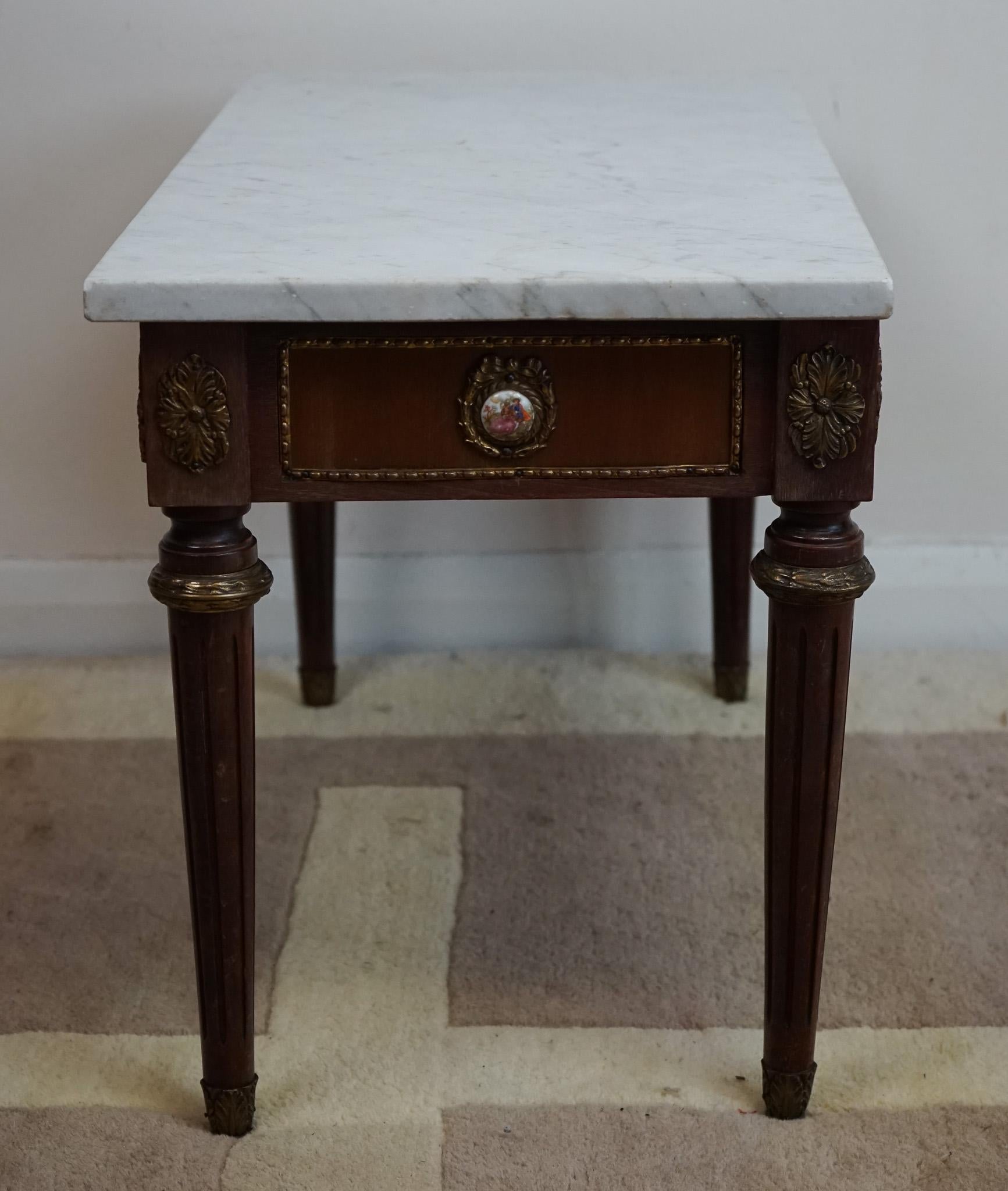 Brass Antique French Marble Top  Coffee Table  For Sale