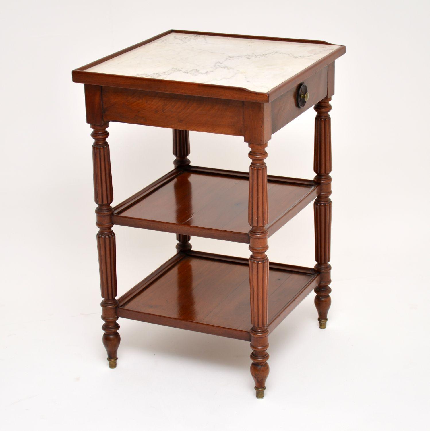 19th Century Antique French Marble-Top Mahogany Side Table
