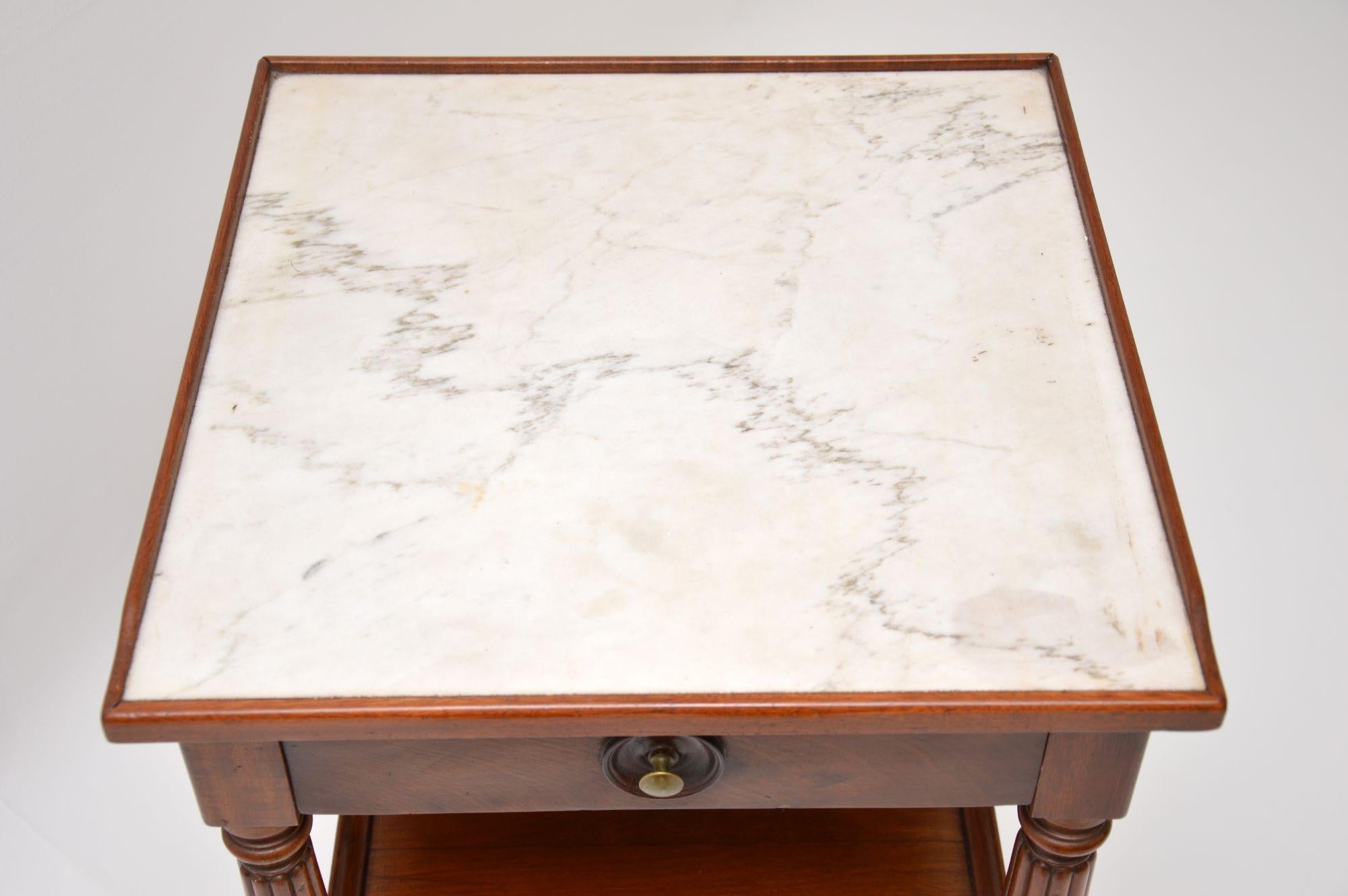 Antique French Marble-Top Mahogany Side Table 3
