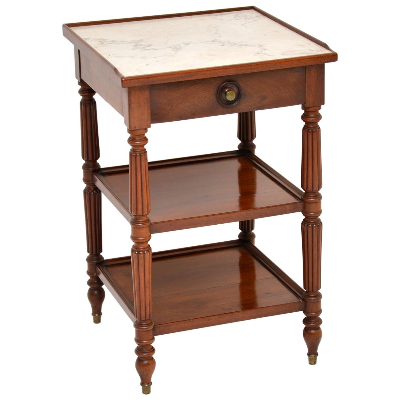 Antique French Marble-Top Mahogany Side Table