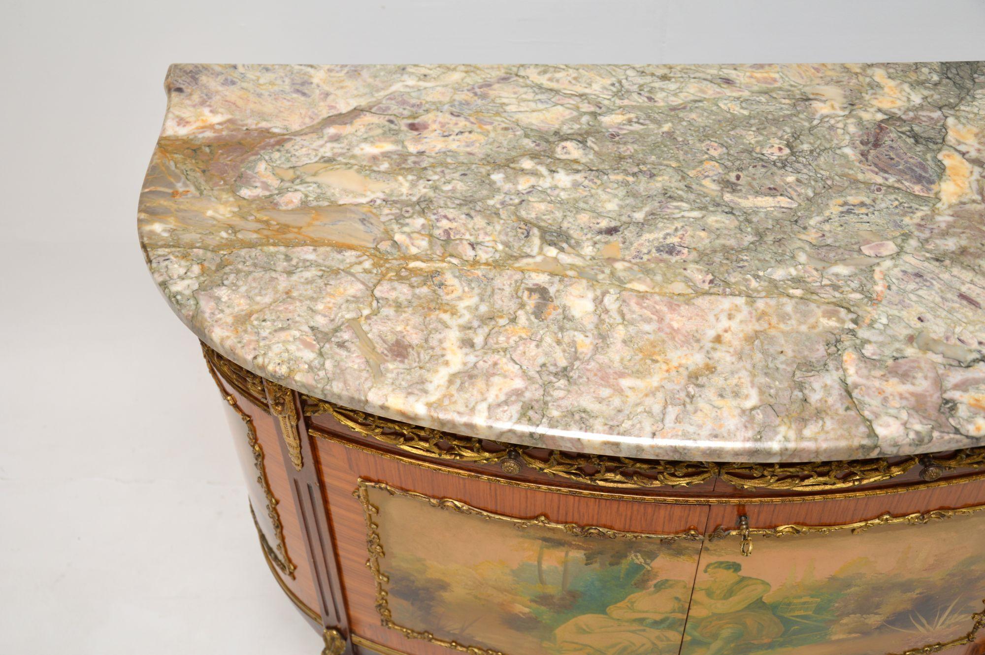 Ormolu Antique French Marble Top Painted Cabinet