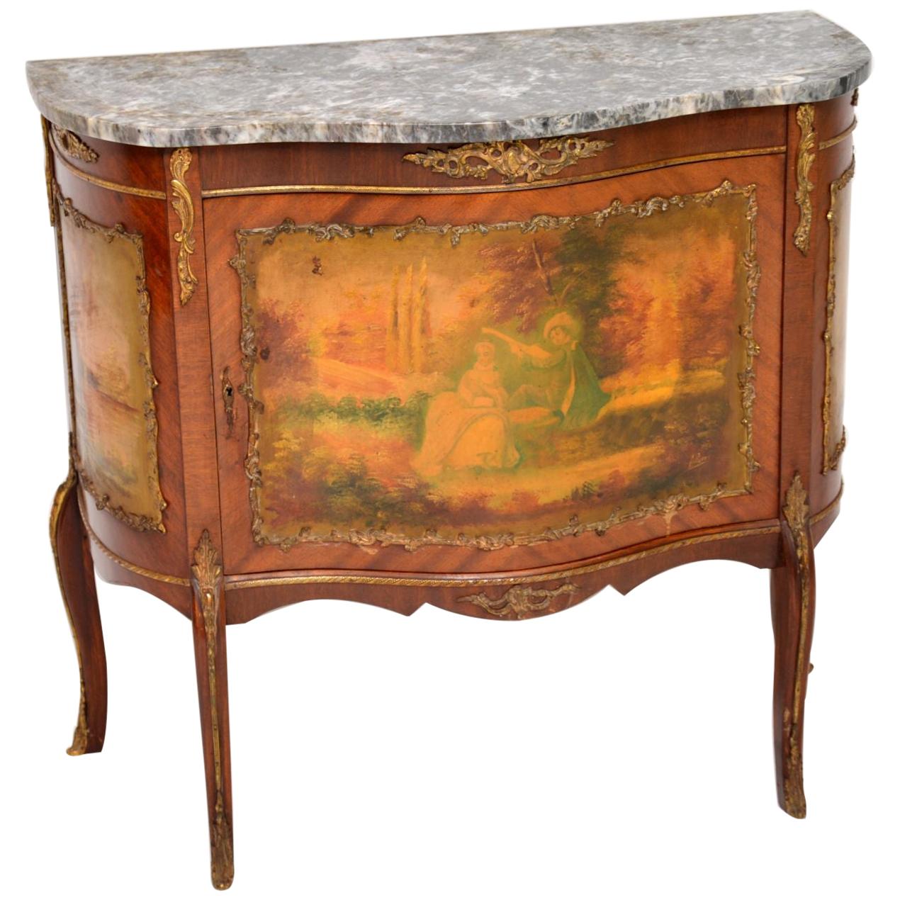 Antique French Marble-Top Painted Cabinet