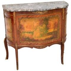 Antique French Marble-Top Painted Cabinet