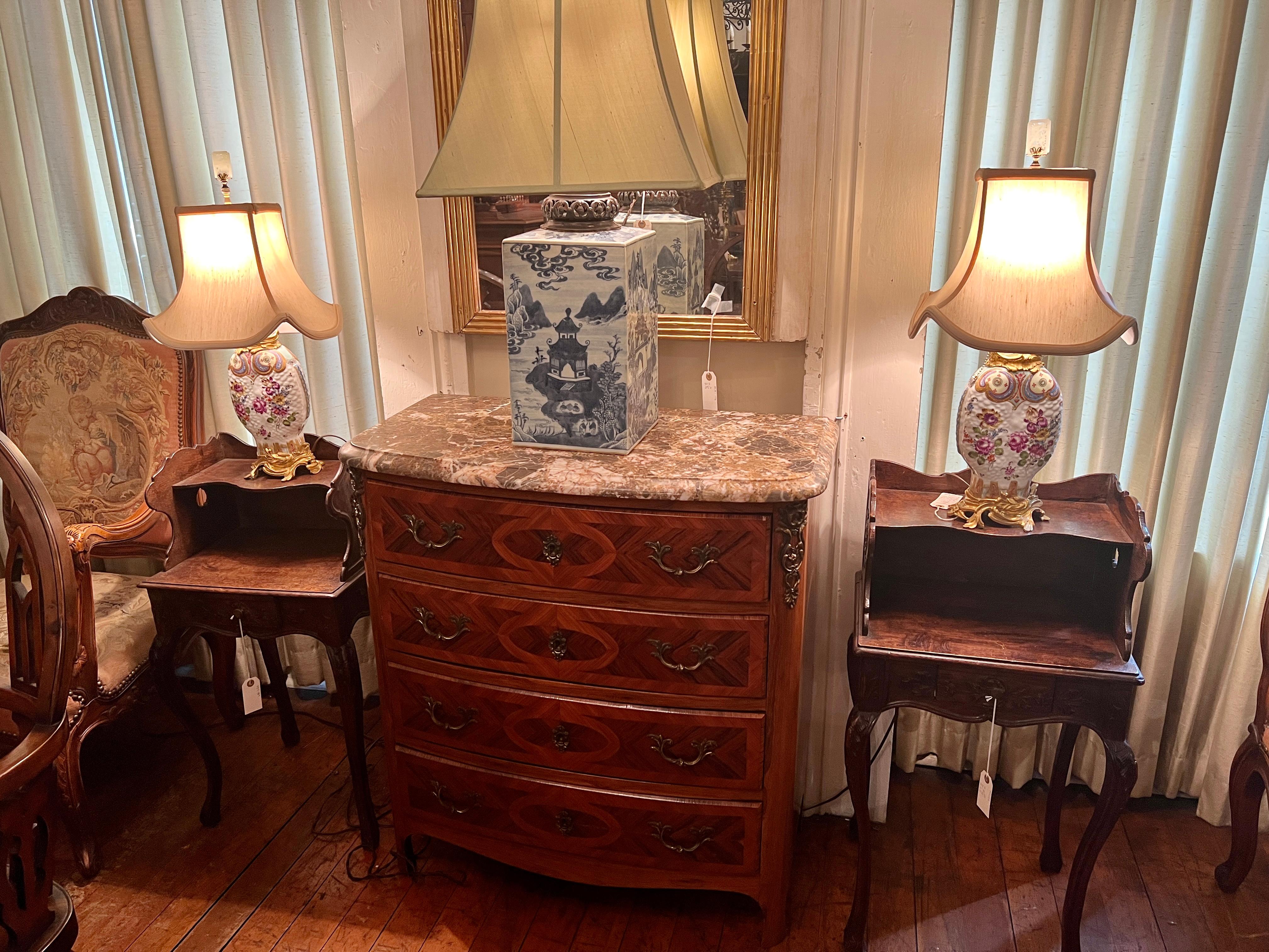 Antique French Marble Top Rosewood Chest with Satinwood Inlay, Circa 1900. For Sale 3