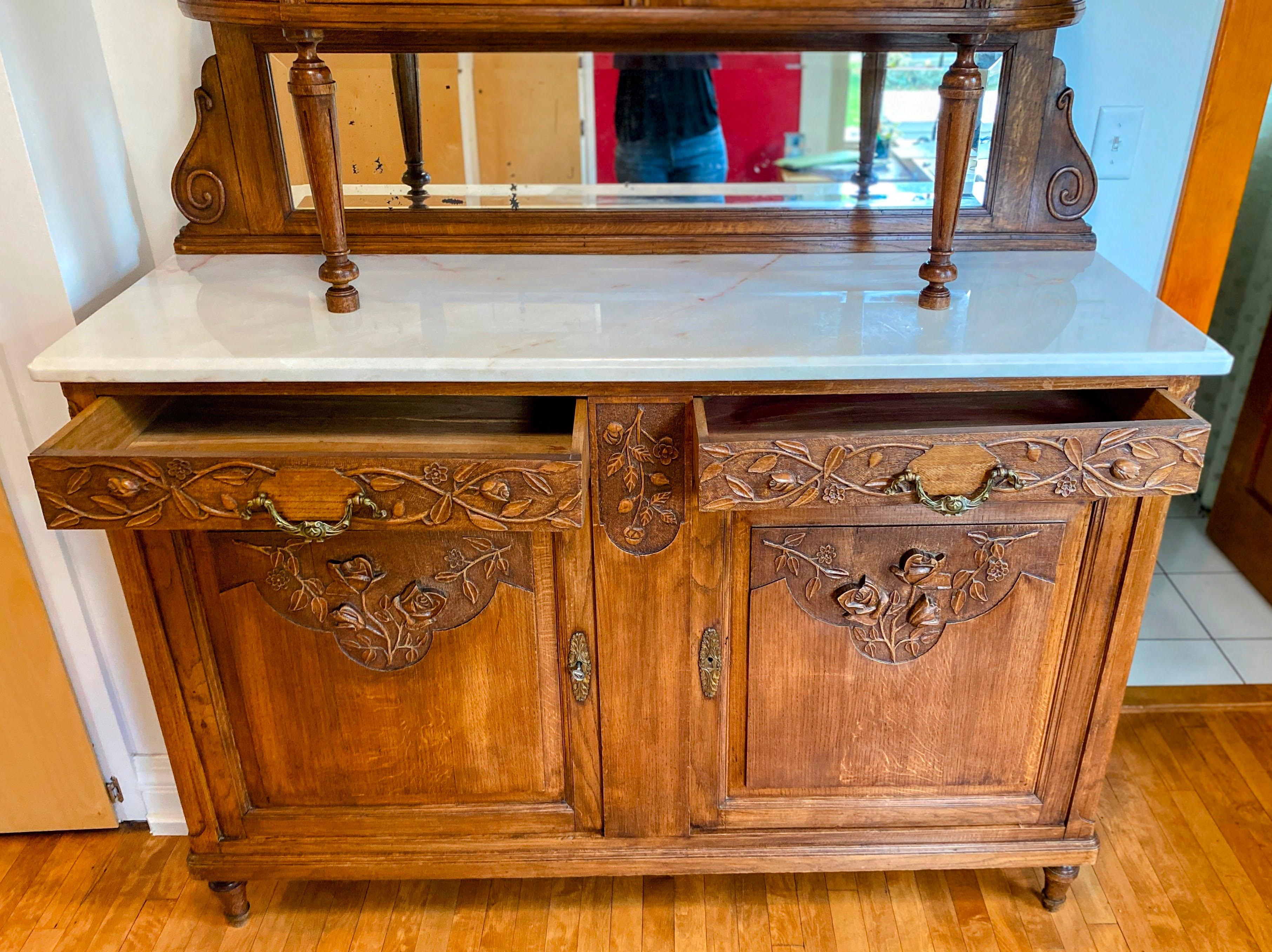 antique marble top buffet with mirror