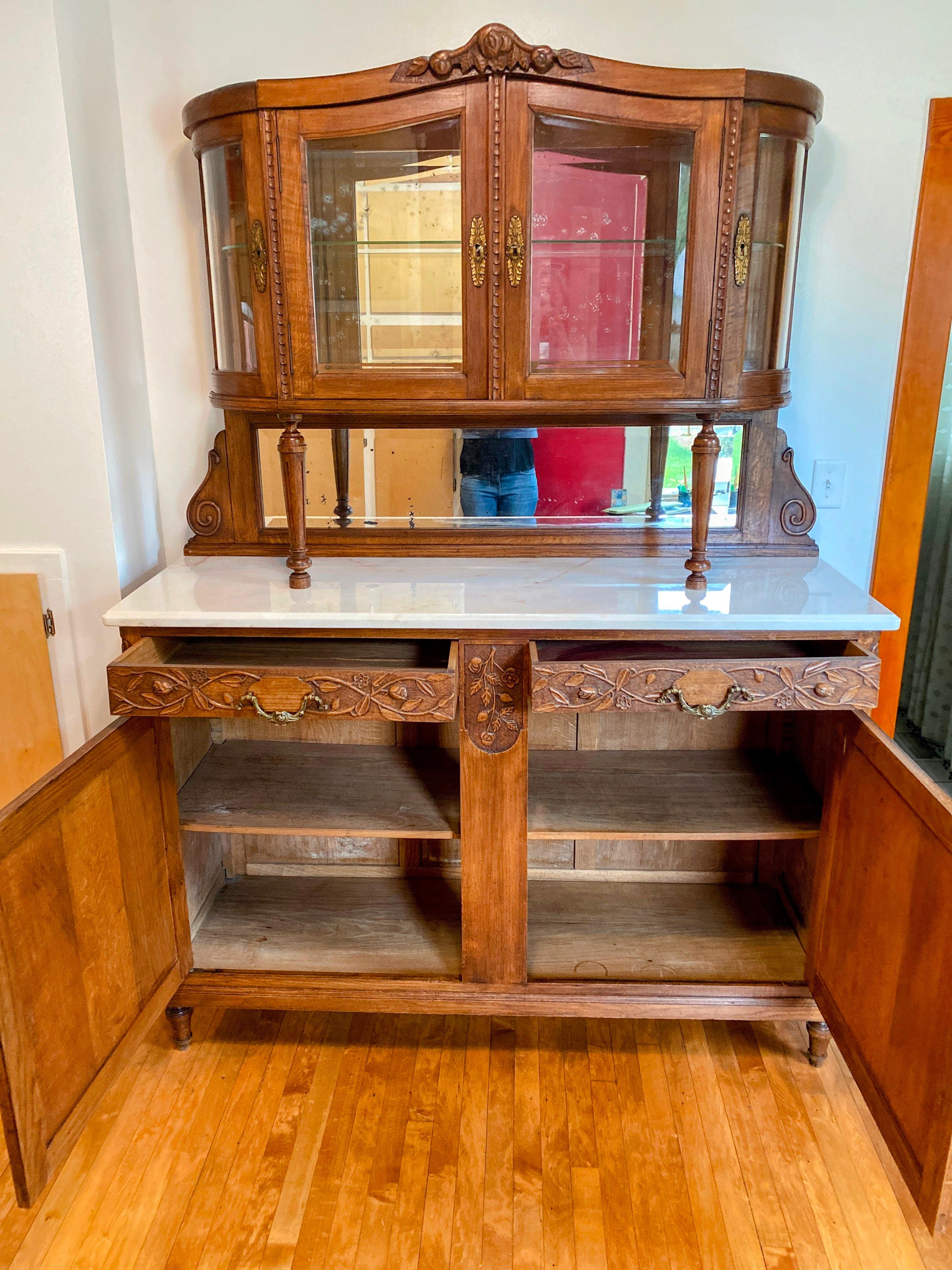 1800s antique sideboard buffet with mirror
