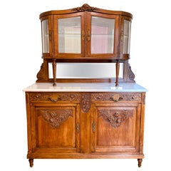 Antique French Marble Top Server Buffet With Mirror Back Display Cabinet
