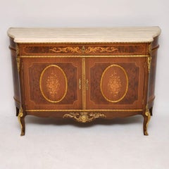Antique French Marble Top Sideboard with Marquetry Doors