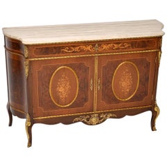 Antique French Marble Top Sideboard with Marquetry Doors