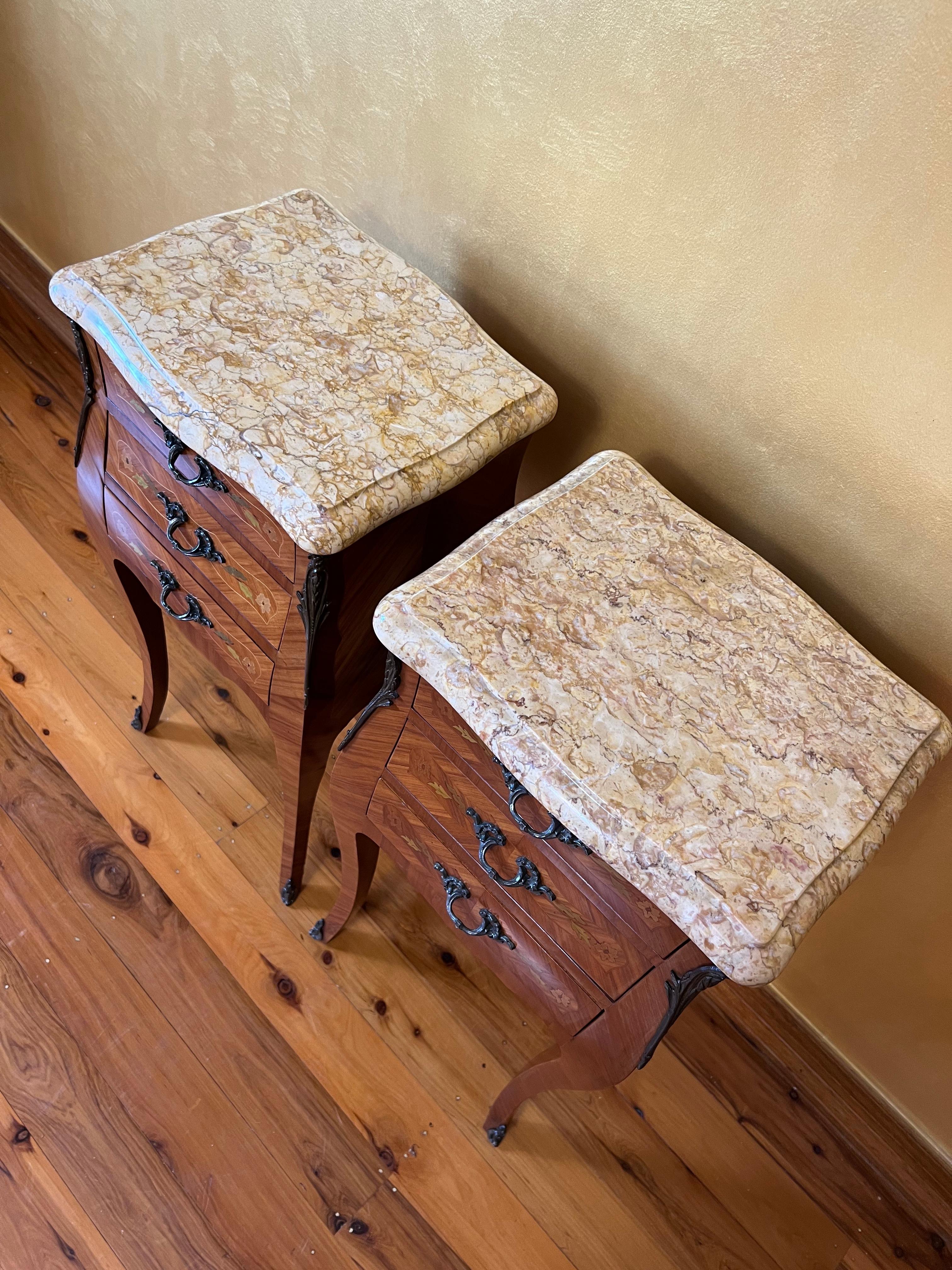 Antique French Marble Top Three Drawer Tables In Good Condition For Sale In EDENSOR PARK, NSW