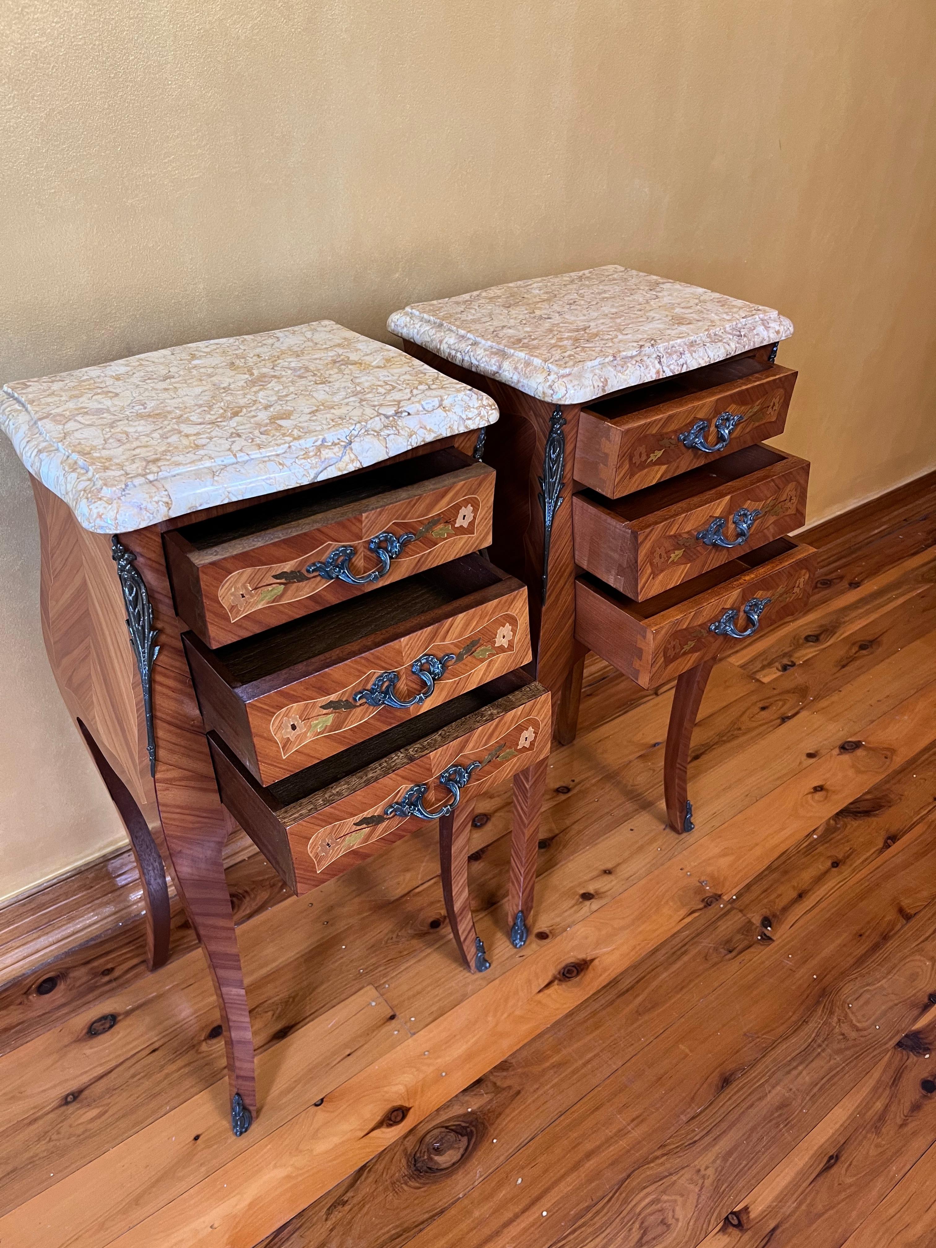 20th Century Antique French Marble Top Three Drawer Tables For Sale