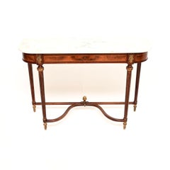 Antique French Marble Top Walnut Console Table