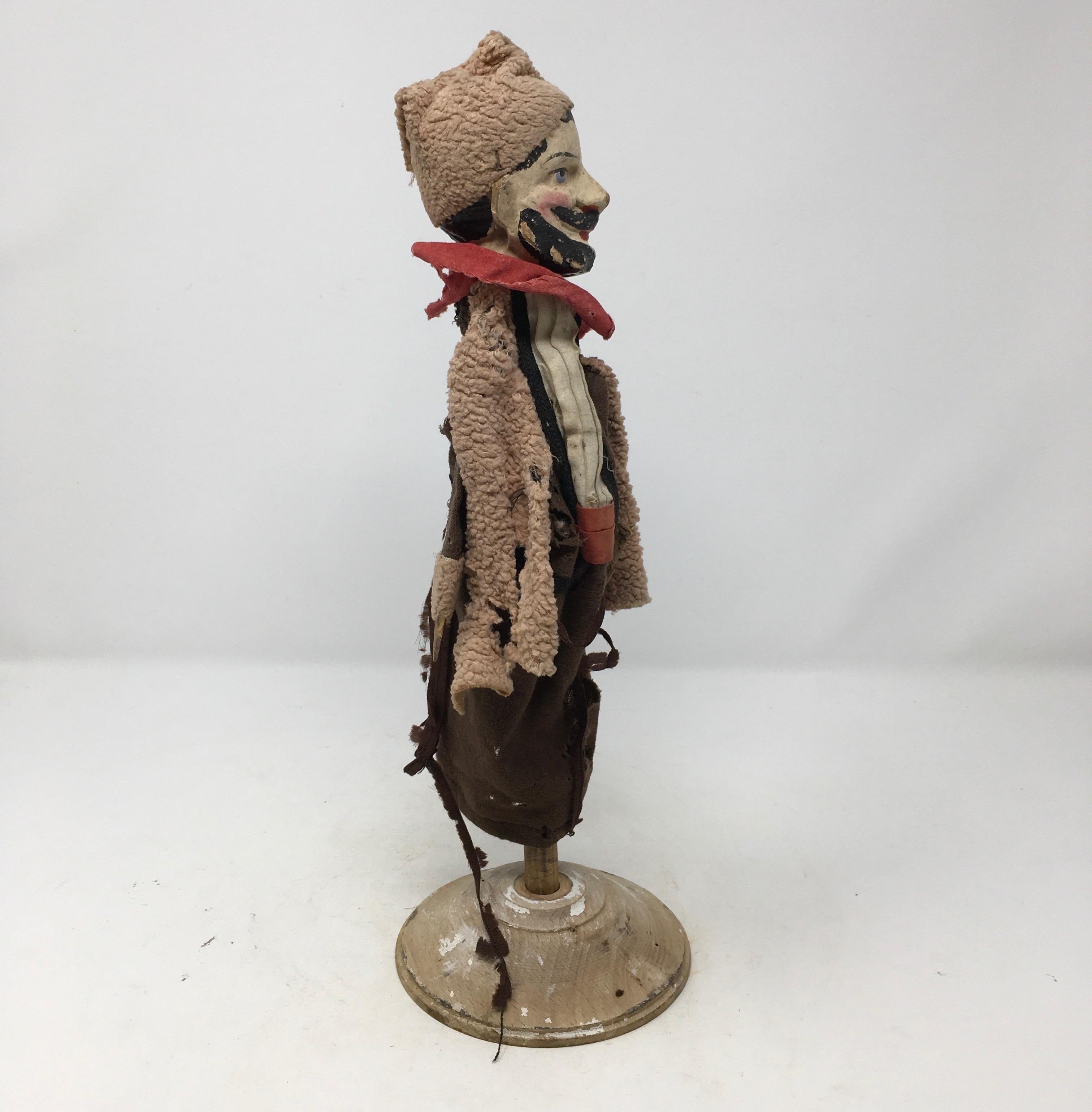 We found this wonderful 19th century French Marionette in Rouen France. The puppet, and its art form, have been a mainstay of French cultural life for hundreds of years and is integral to the cultural fabric in France. Puppet shows were often used