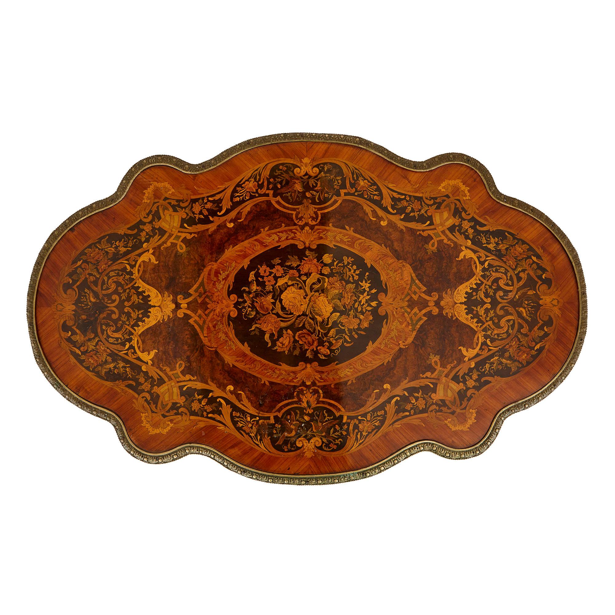 Napoleon III Antique French Marquetry and Gilt Bronze Centre Table For Sale