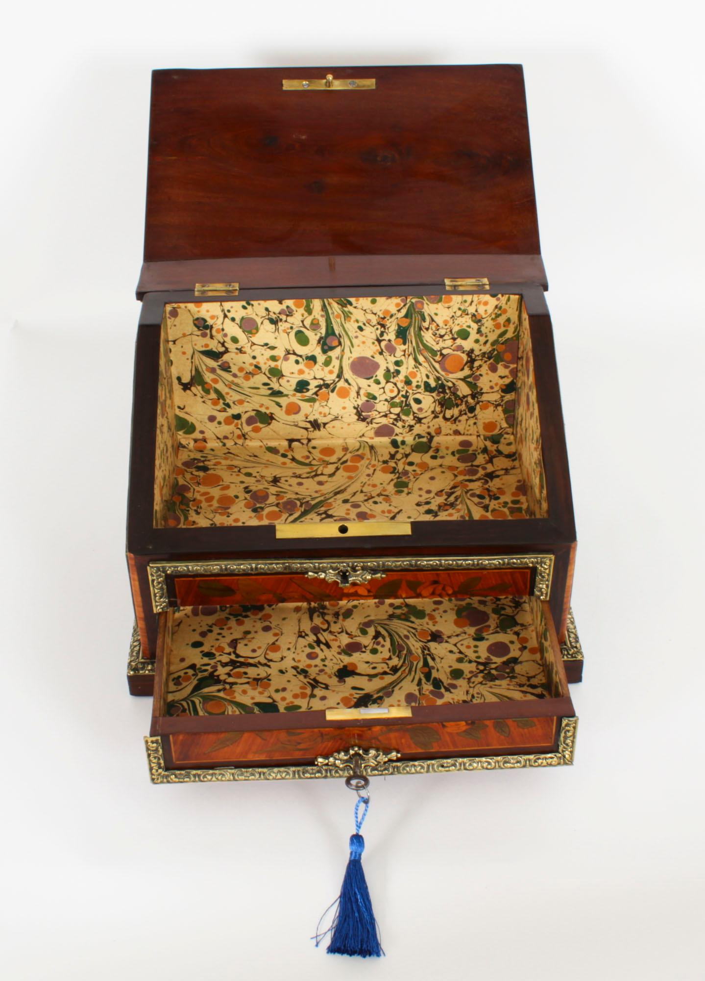 Antique French Marquetry and Ormolu Stationary Casket . 19th Century For Sale 9