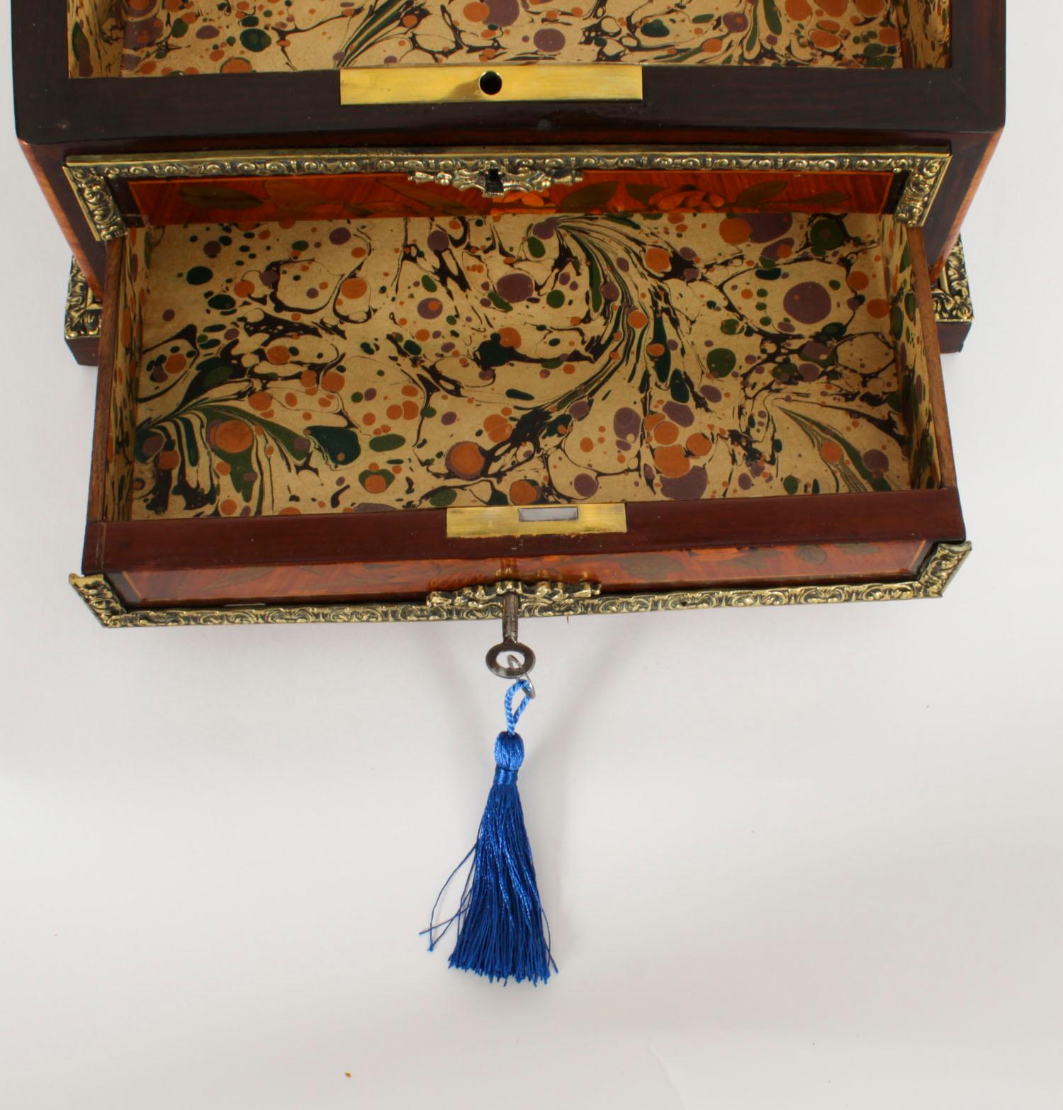 Antique French Marquetry and Ormolu Stationary Casket . 19th Century For Sale 10