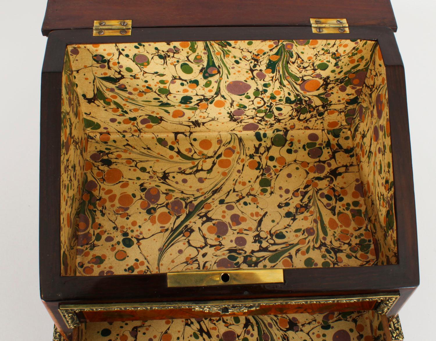 Antique French Marquetry and Ormolu Stationary Casket . 19th Century For Sale 11