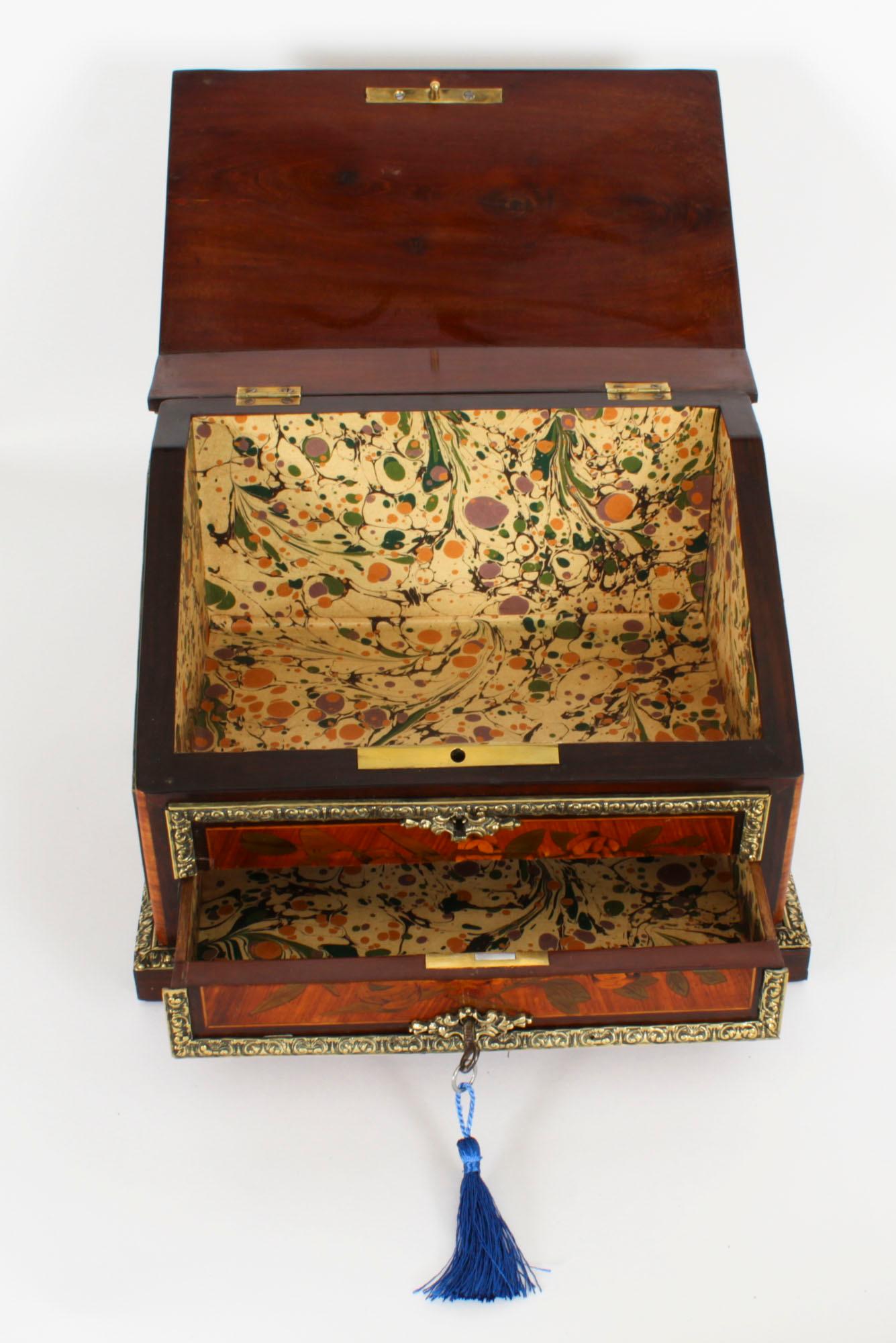 Antique French Marquetry and Ormolu Stationary Casket . 19th Century For Sale 13