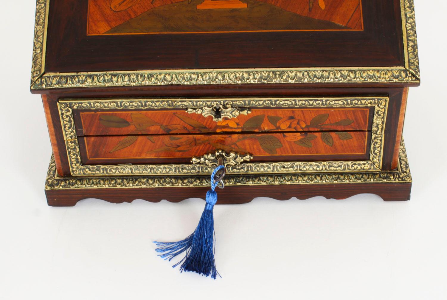 Mid-19th Century Antique French Marquetry and Ormolu Stationary Casket . 19th Century For Sale
