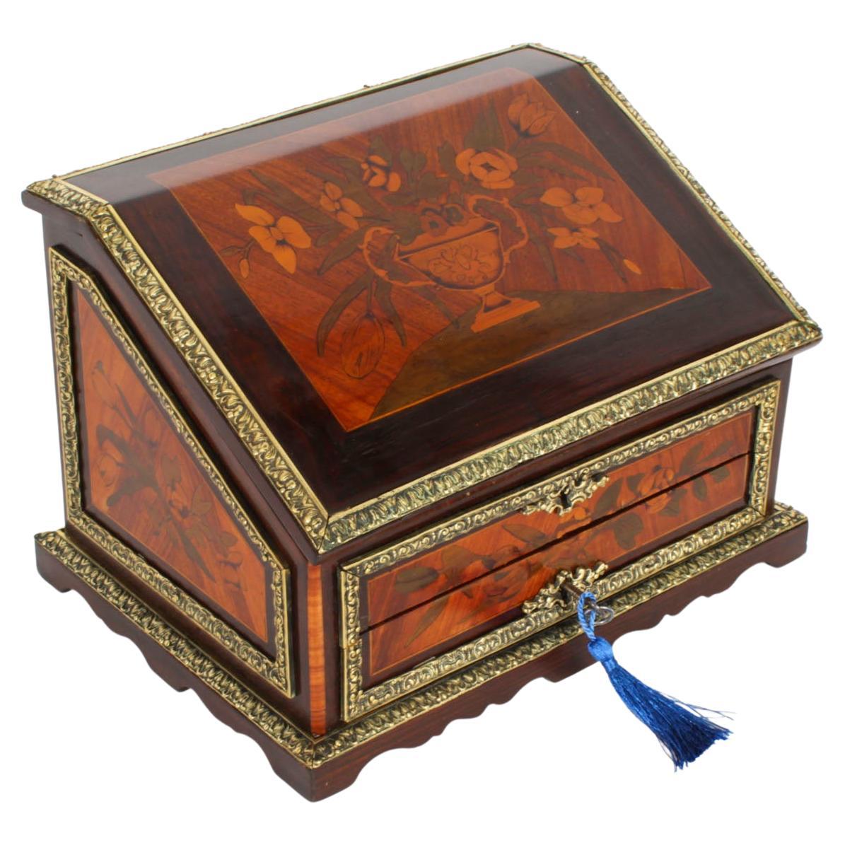 Antique French Marquetry and Ormolu Stationary Casket . 19th Century For Sale