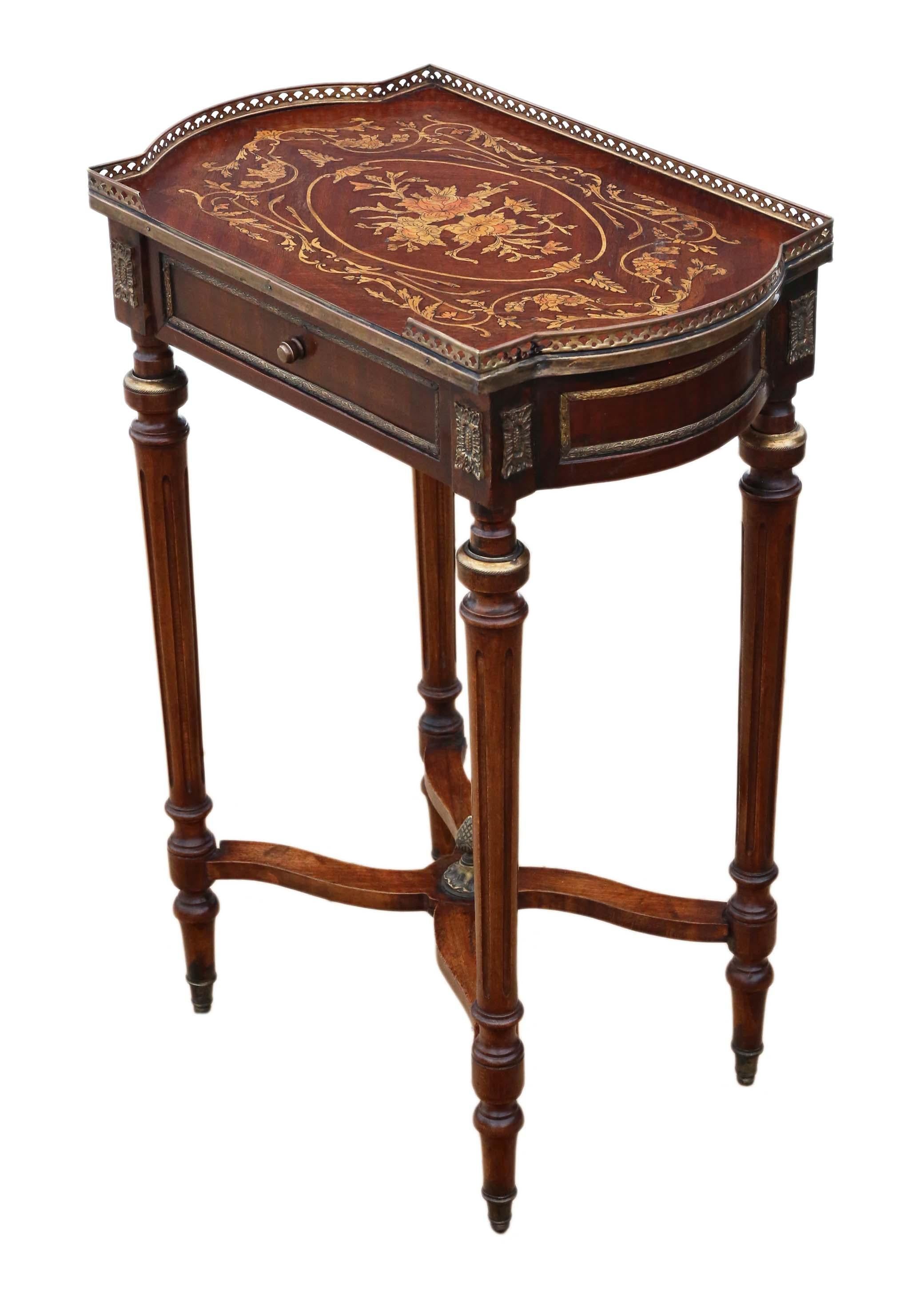 Wood Antique French Marquetry Bedside Table Cupboard