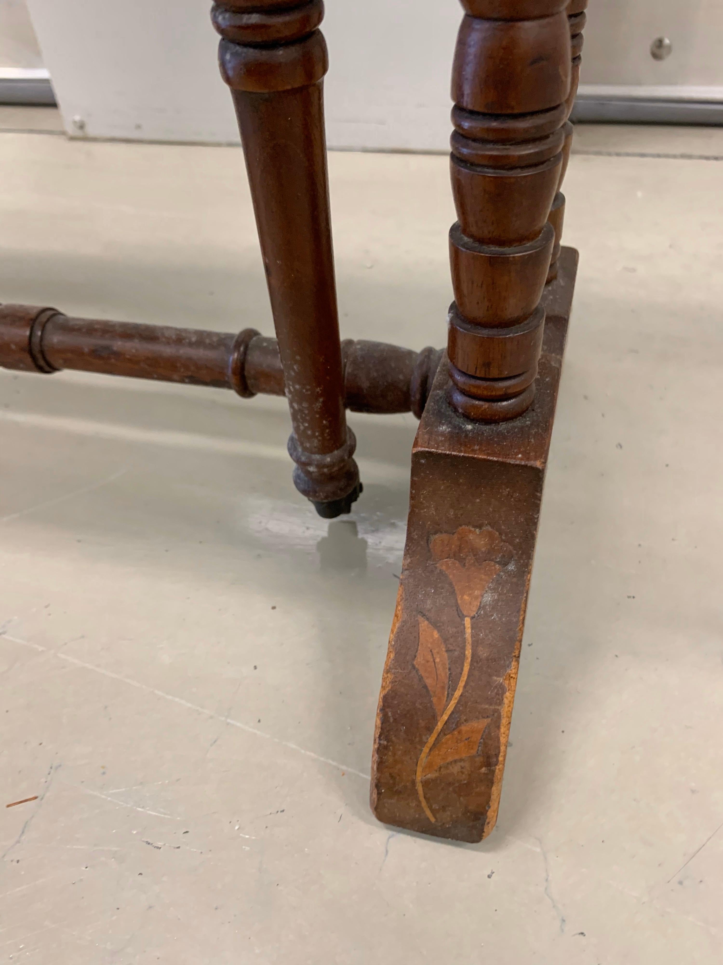 20th Century Antique French Marquetry Drop-Leaf End Side Tea Card Game Table