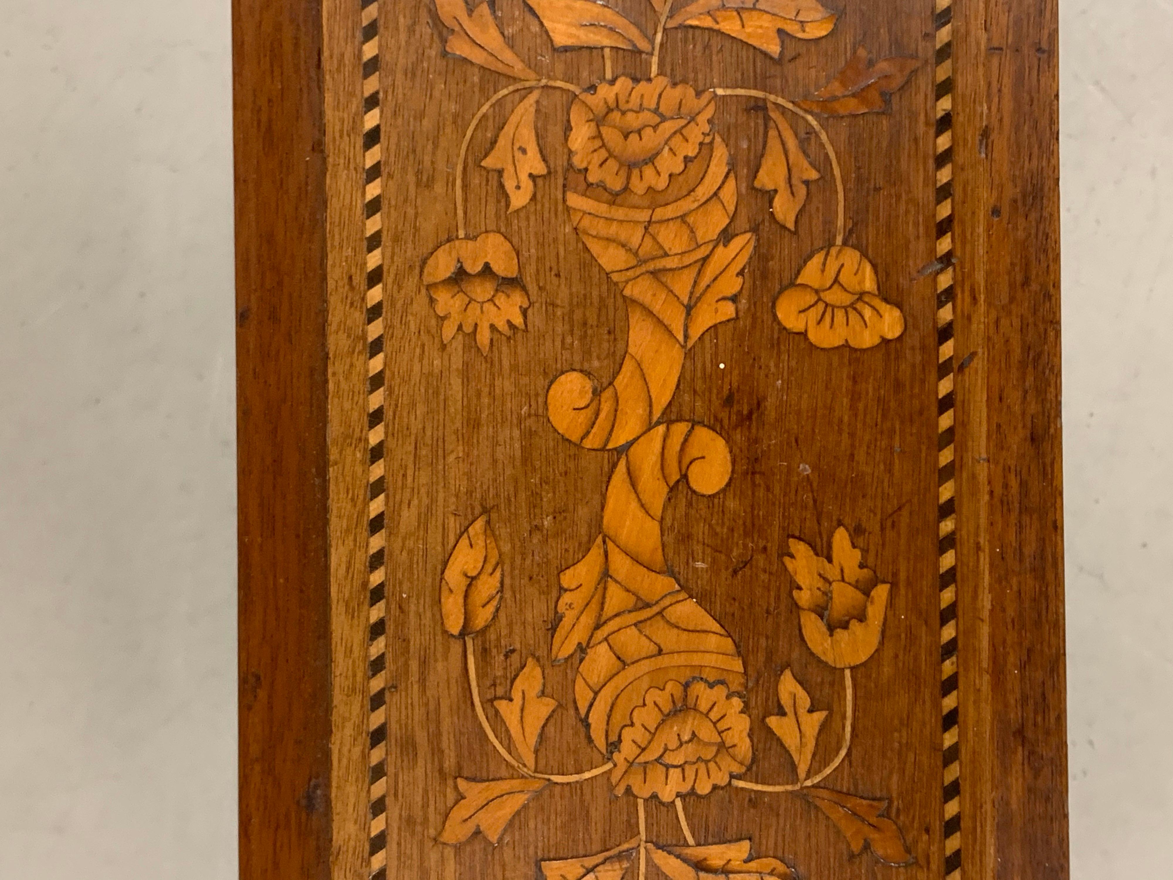 Mahogany Antique French Marquetry Drop-Leaf End Side Tea Card Game Table