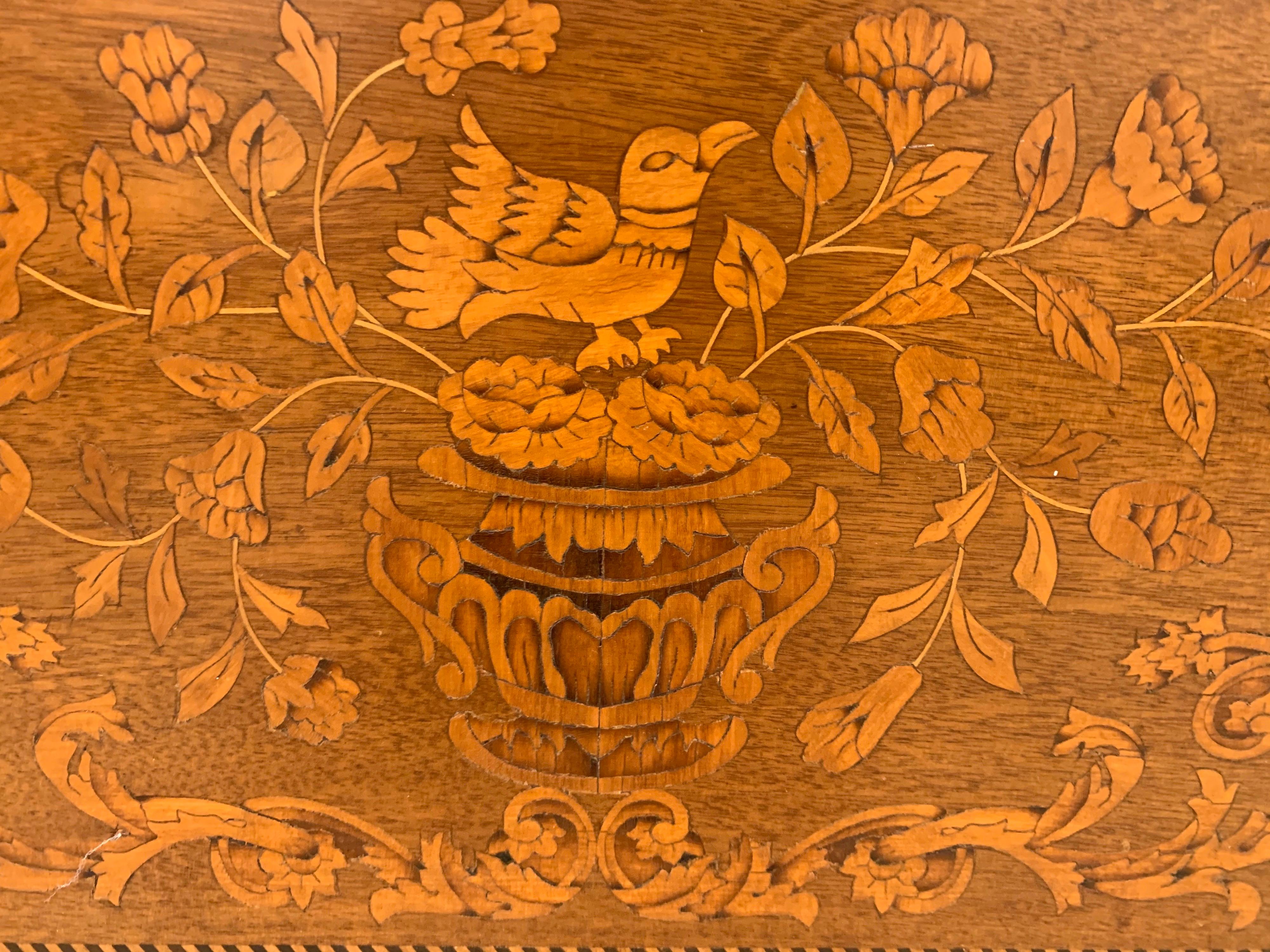 Antique French Marquetry Drop-Leaf End Side Tea Card Game Table 2