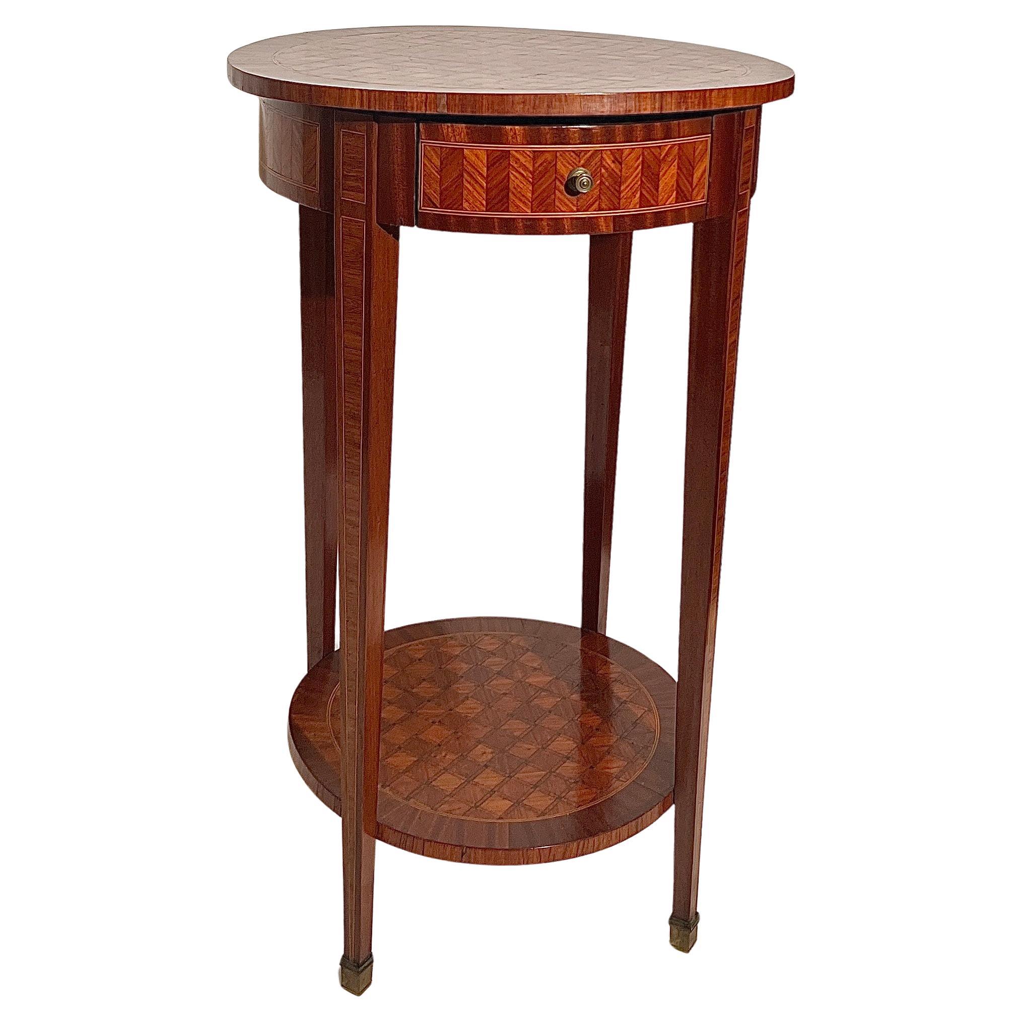 Antique French Marquetry Inlay Bouillotte Table, Circa 1900. For Sale